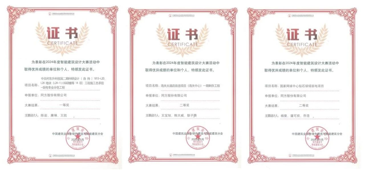 喜讯 | 同方荣膺中国建筑业协会智慧化领域六大重量级奖项